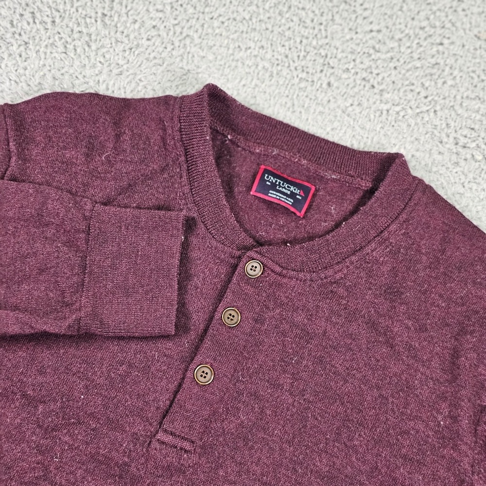 UNTUCKit Sweater Mens Large Purple Merino Wool Travis Henley Pullover 3 Button